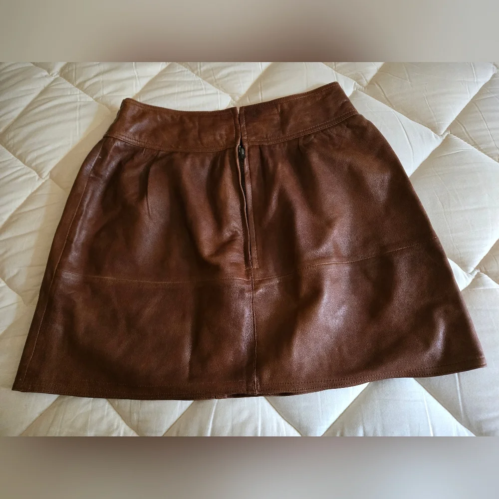 Brown Leather Mini Skirt - Picture 3 of 6